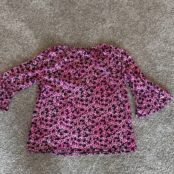 Michael Kors Pink/Navy Blue Floral Blouse 3/4 Bell Sleeves size Small - Picture 6 of 6